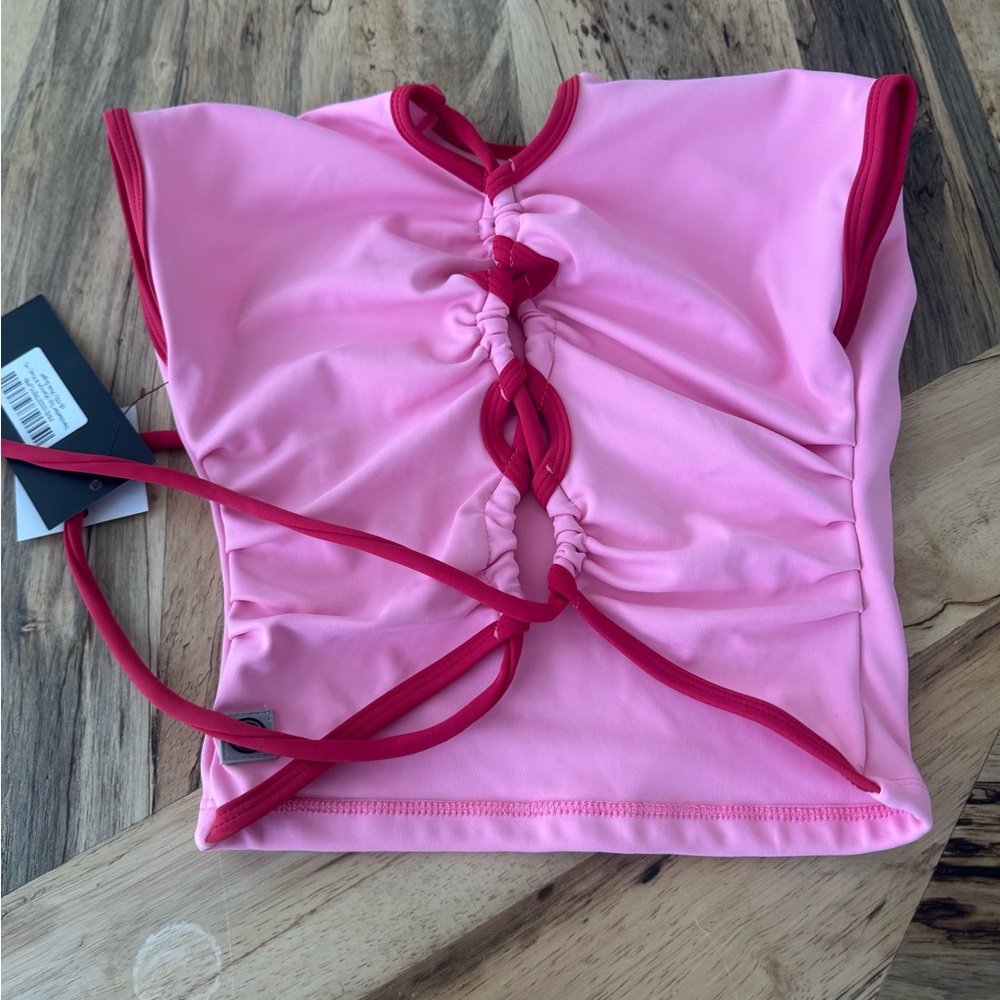 FIVE dance wear Trendsetter top. Pink and Red Ruched Crop Top